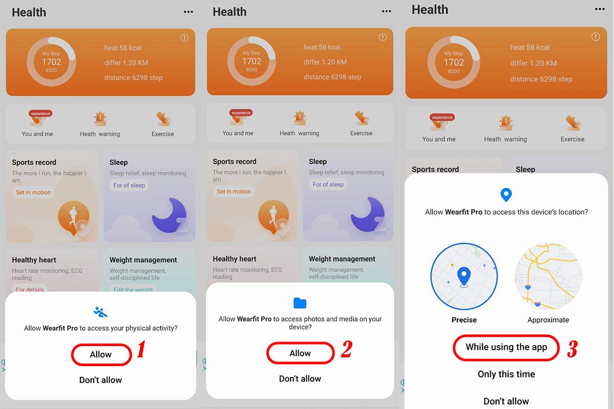 دادن دسترسی های لازم به نرم افزار Wearfit Pro
